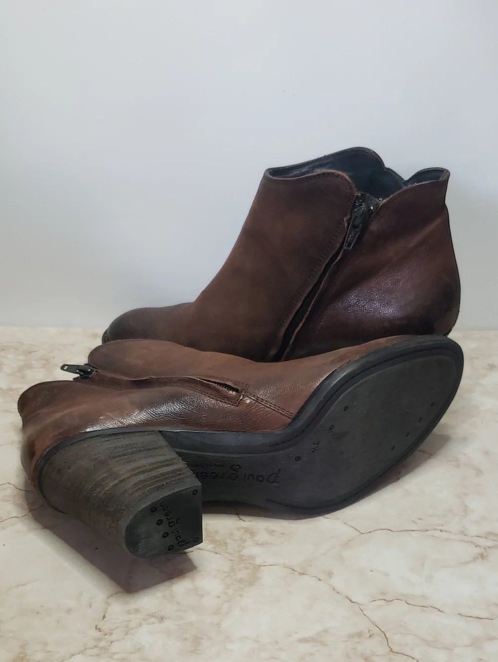 Paul Green Women’s Brown Leather Ankle Boots with Block Heel 10US